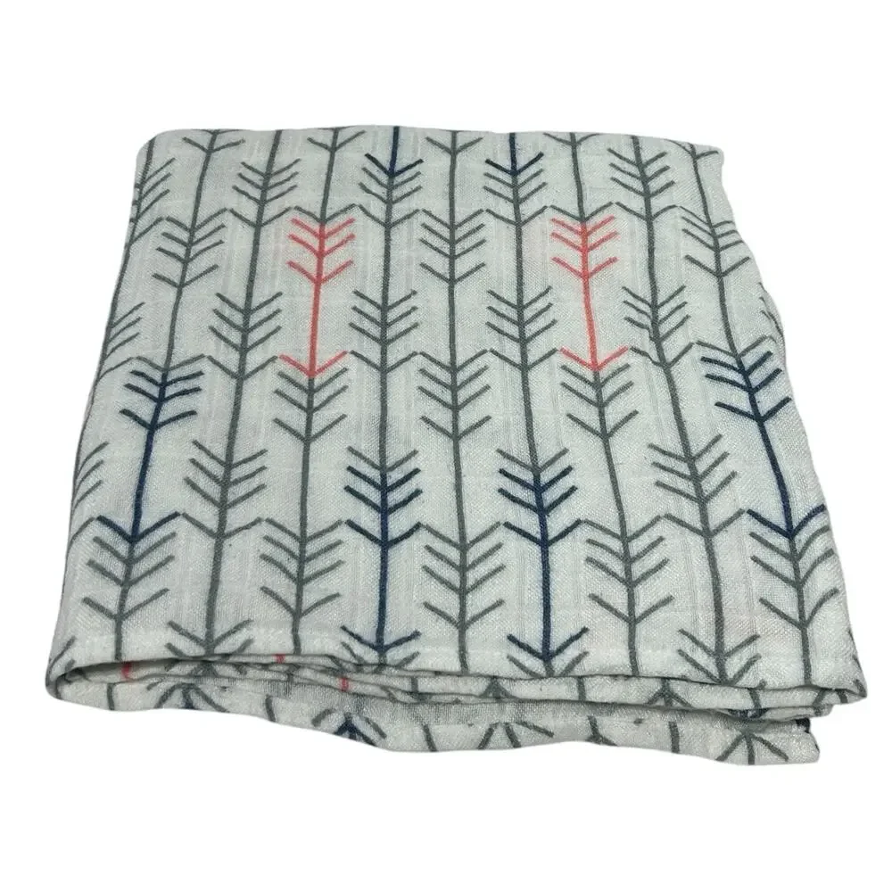 Tula Arrow Print Muslin Bamboo Baby Blanket Gray Navy Blue Orange